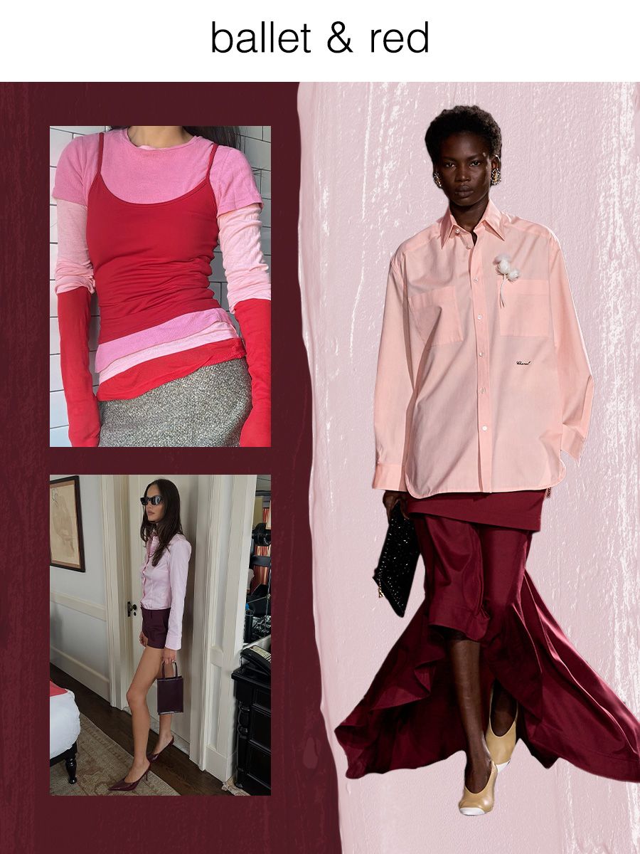 A collage of runway and Instagram imagery featuring the coolest color combinations of spring 2026.