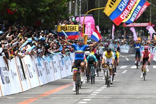 Jhonatan Restrepo celebrated victory on the final stage of the 2024 Tour Colombia in Bogota