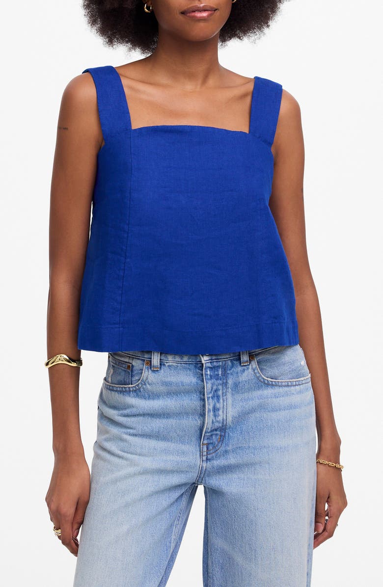 Curved Neck Shell Linen Tank Top