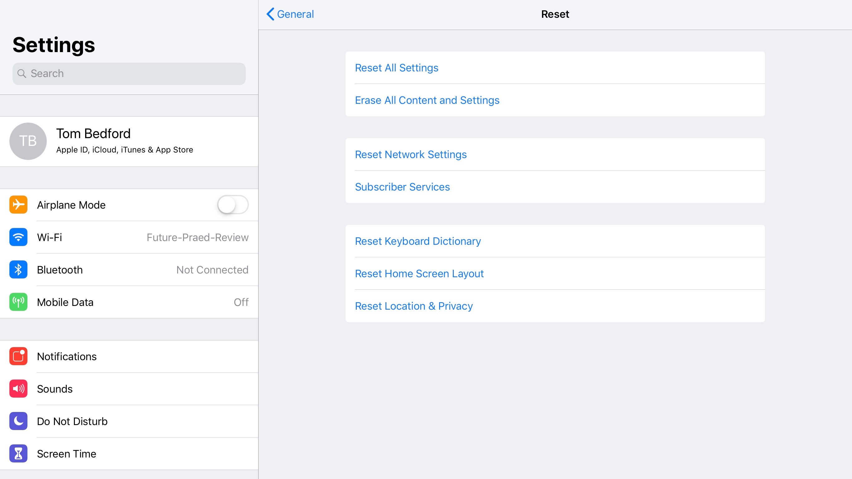 How to reset an iPad