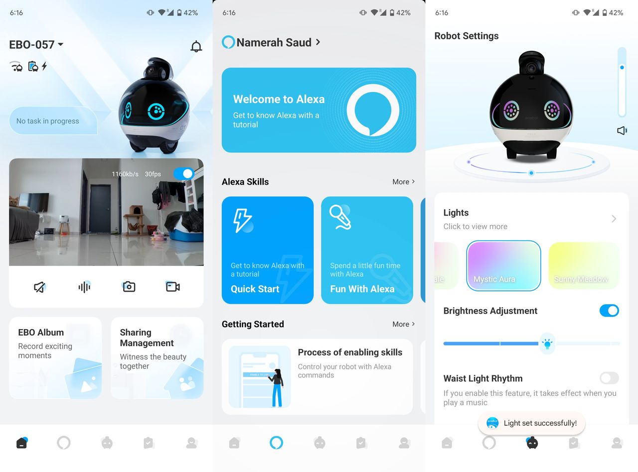 Enabot EBO X smart guardian robot app controls screenshots