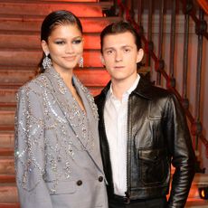 Zendaya and Tom Holland at a London photocall for "Spider-Man: No Way Home" in 2021