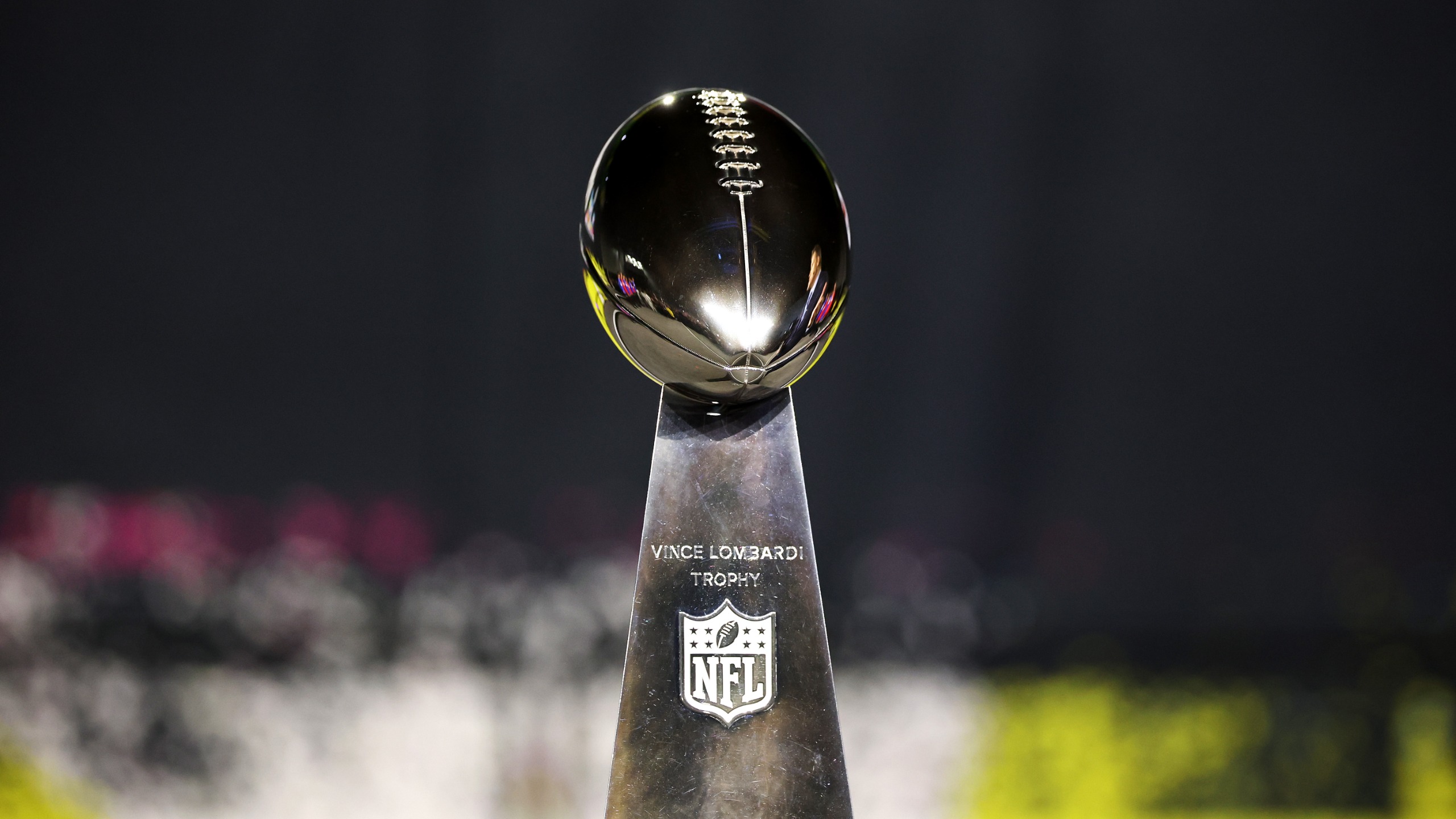 A detailed view of the Vince Lombardi Trophy during Super Bowl LX Opening Night at San Jose McEnery Convention Center