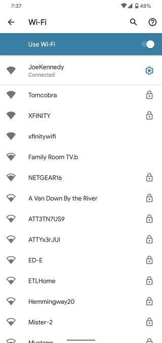 Android 10 Wi-Fi page