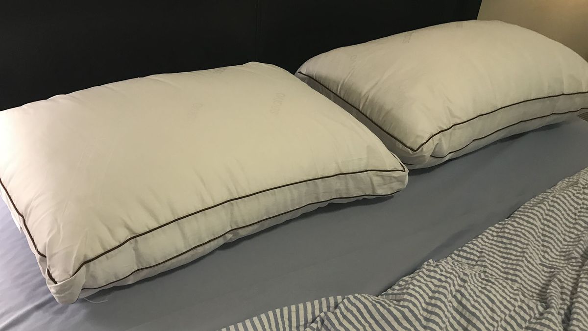 Saatva Latex pillow on reviewer&#039;s bed