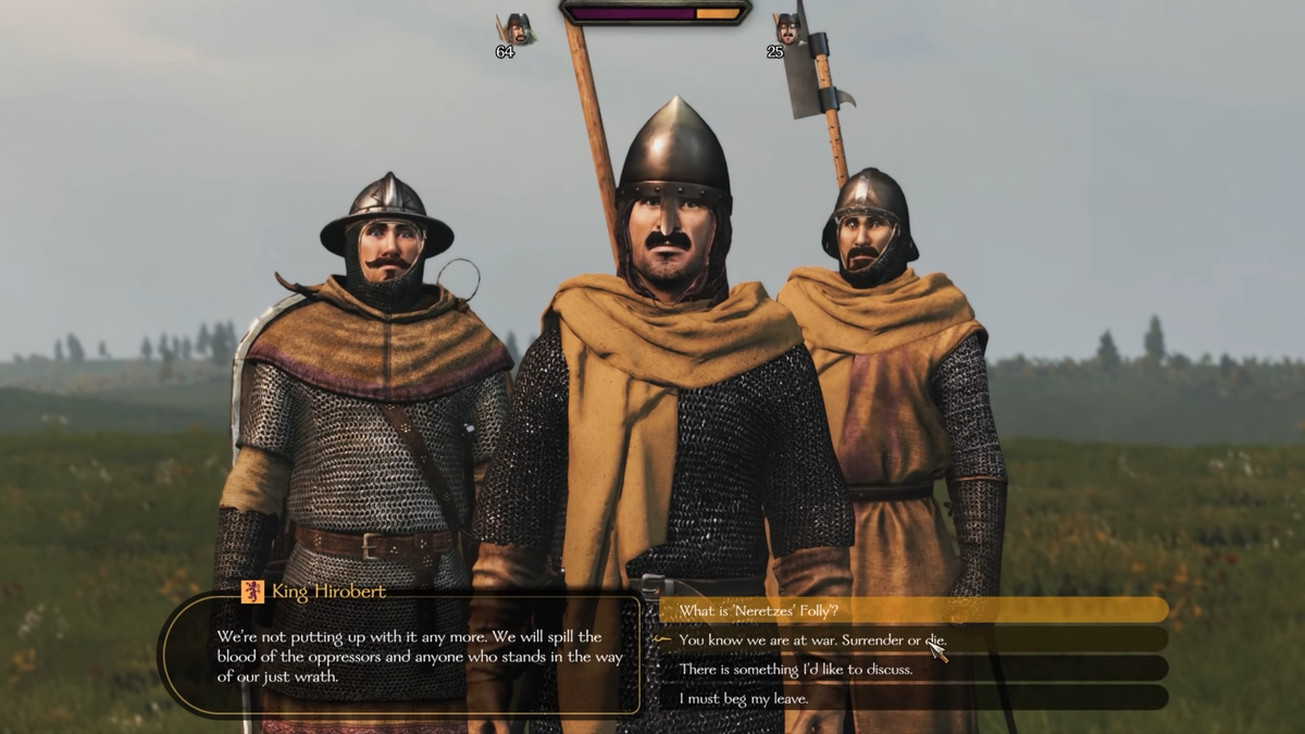 A screenshot of a rebel leader from Mount &amp; Blade 2.