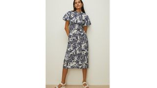 Oasis Floral Woven Mix Cut Out Midi Dress