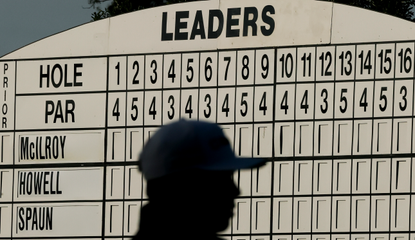 Johnny Keefer of the United States looks on from the fourth hole during the first round of the 2026 Masters Tournament at Augusta National Golf Club