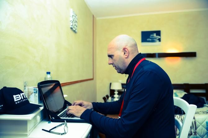 Team press office Sean Weide check his emails