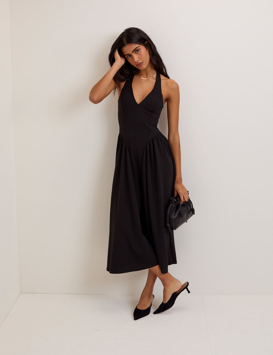 Black Halter Neck Amie Midi Dress
