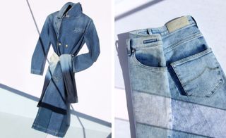 Coat £630, shirt around waist, £290. jeans £325, all by Jacob Cohën