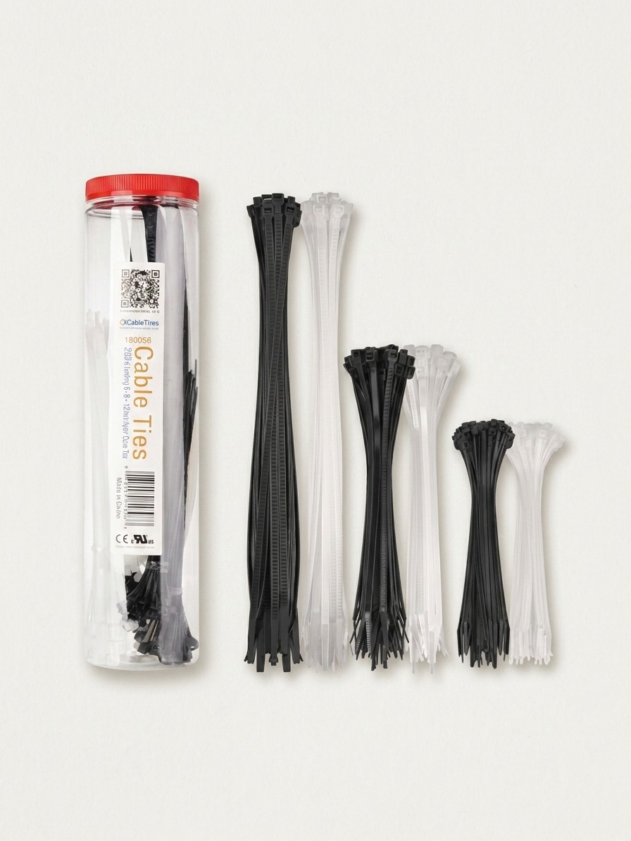 A 200 pack of Cable Matters zip/cable ties on a grey background
