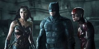 Wonder Woman (Gal Gadot), Batman (Ben Affleck) and Flash (Ezra Miller) stare on in Zack Snyder's Justice League (2021)