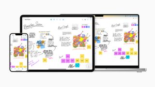 Freeform provides a flexible canvas across iPhone, iPad, and Mac — bringing conversation topics, content, and ideas all into one place.