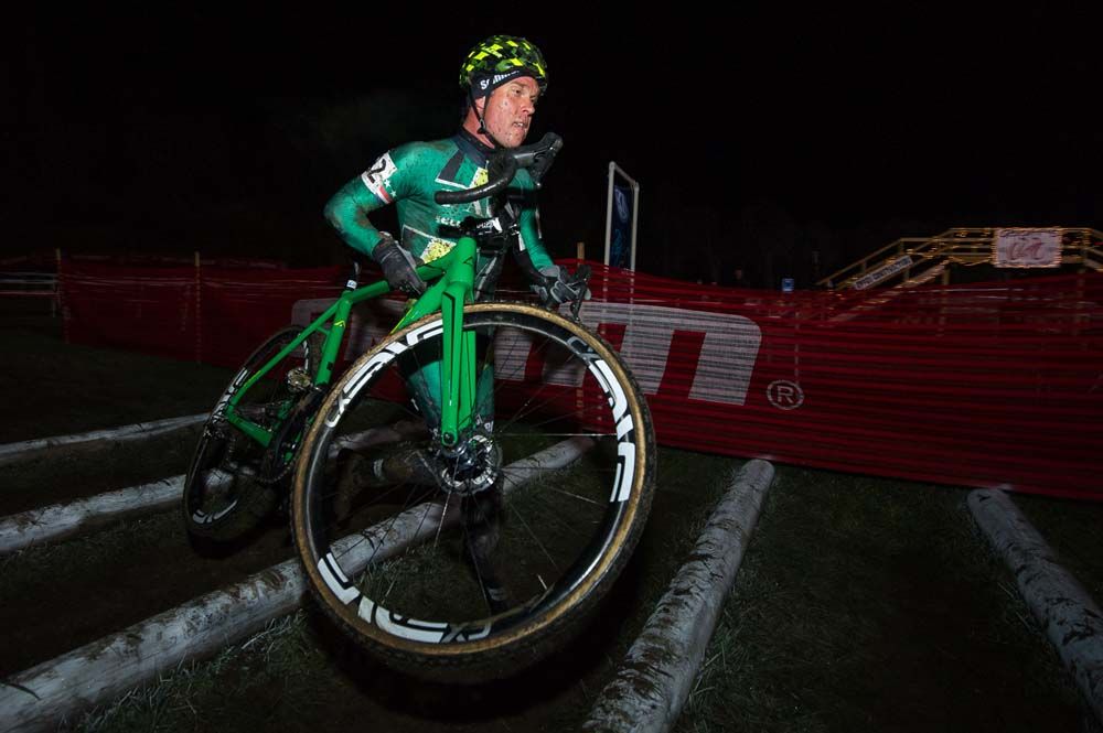 Jonathan Page (Fuji) handles the logs with ease