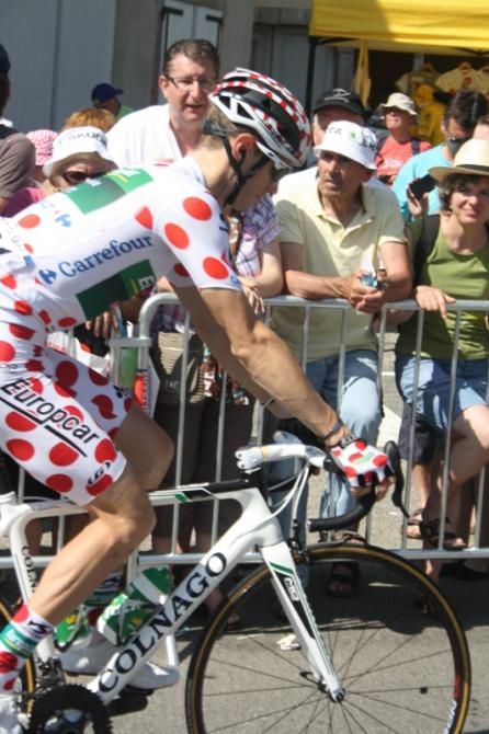 Pierre Rolland (Europcar) is back in top to toe polka dots after lending the jersey to Blel Kadri (AG2R) yesterday