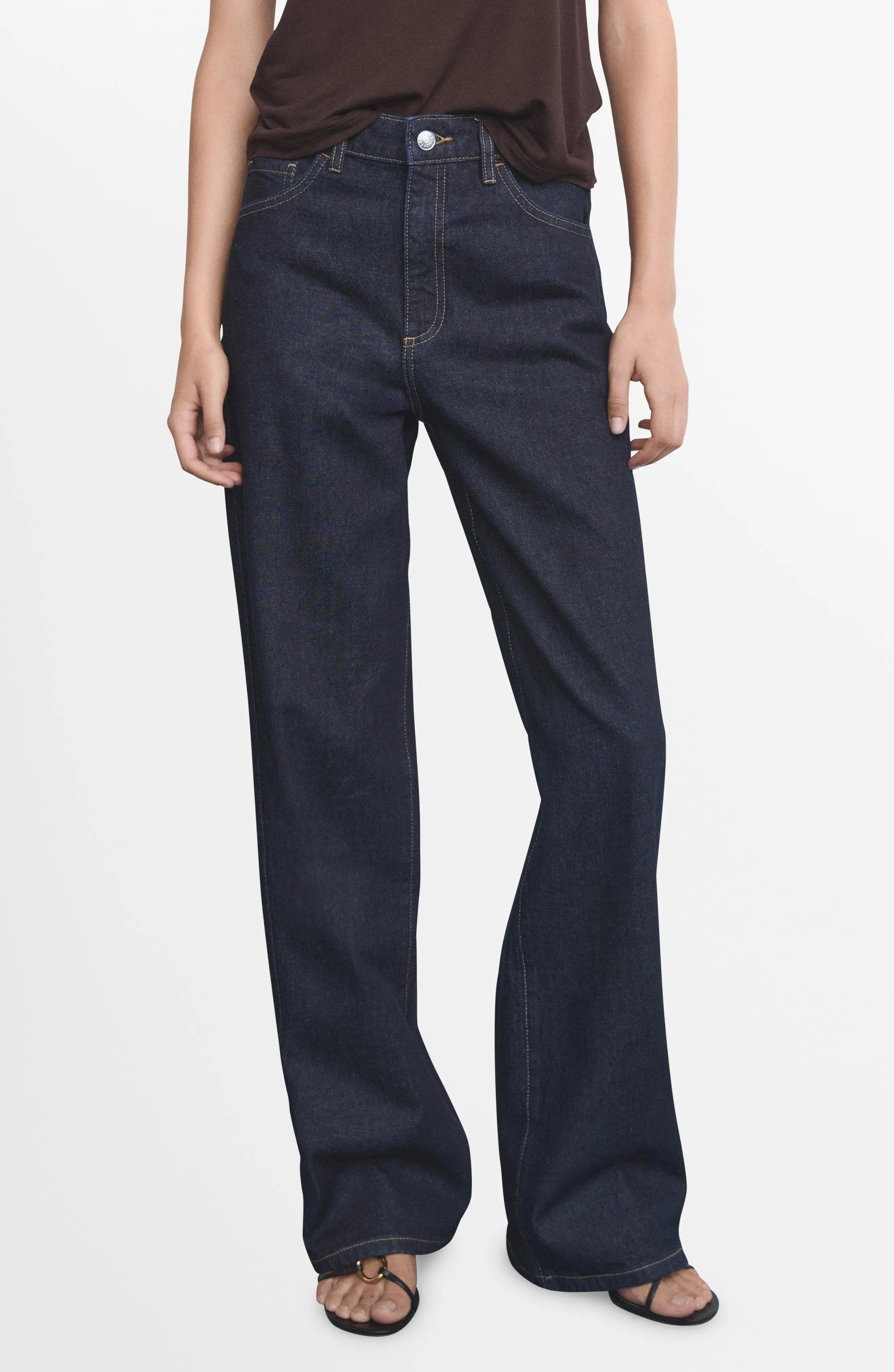 MANGO, Danila Raw Hem High Waist Wide Leg Jeans