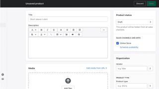 Shopify's product addition screen in its website builder