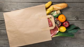 Brown paper bag with groceries