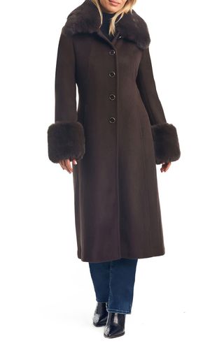 Wool Blend Coat with Removable Faux Fur Collar and Cuffs