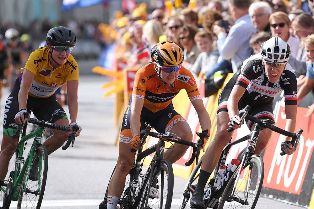 Megan Guarnier in the final corner