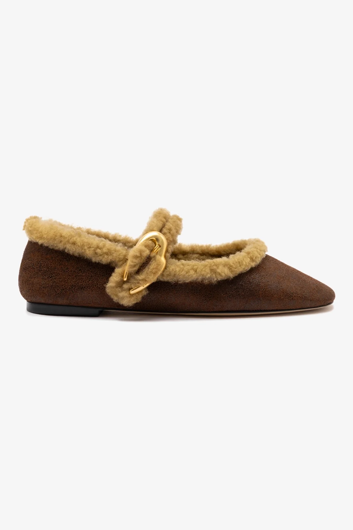 Larroud&amp;eacute;, Verona Ballet Flat in Cocoa Leather and Natural Shearling