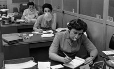 Secretaries in the office of Topps Chewing Gum Factory in Brooklyn, New York, 1960.