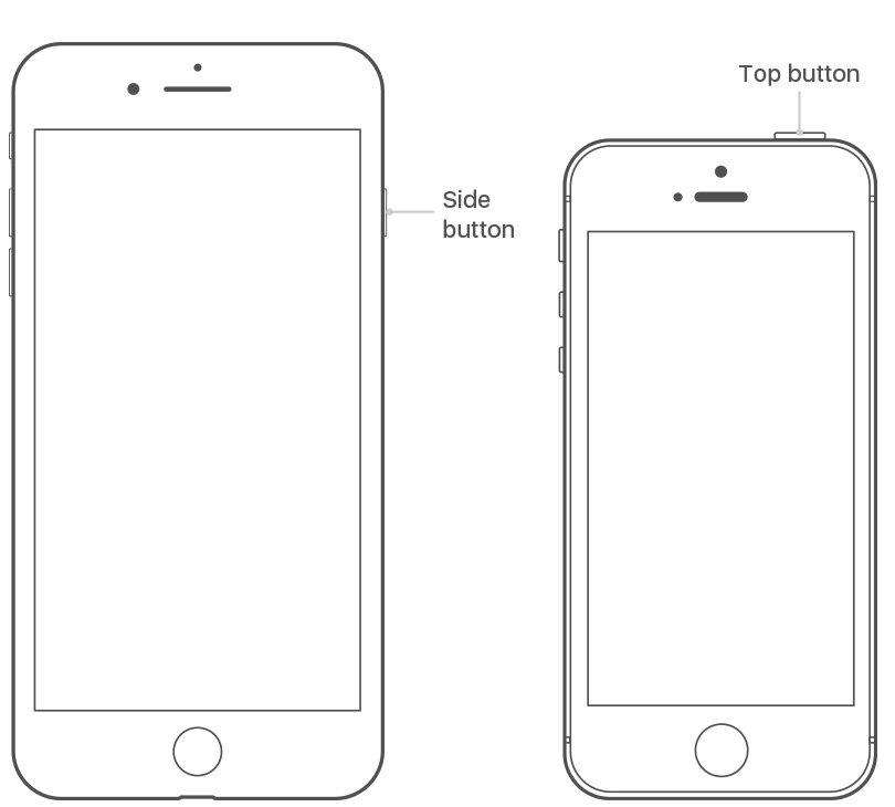 Untuk memulai ulang dengan perangkat dengan Touch ID, tekan dan tahan tombol atas (atau samping), lalu seret penggeser dari kiri ke kanan, lalu hidupkan kembali perangkat dengan tombol atas (atau samping).
