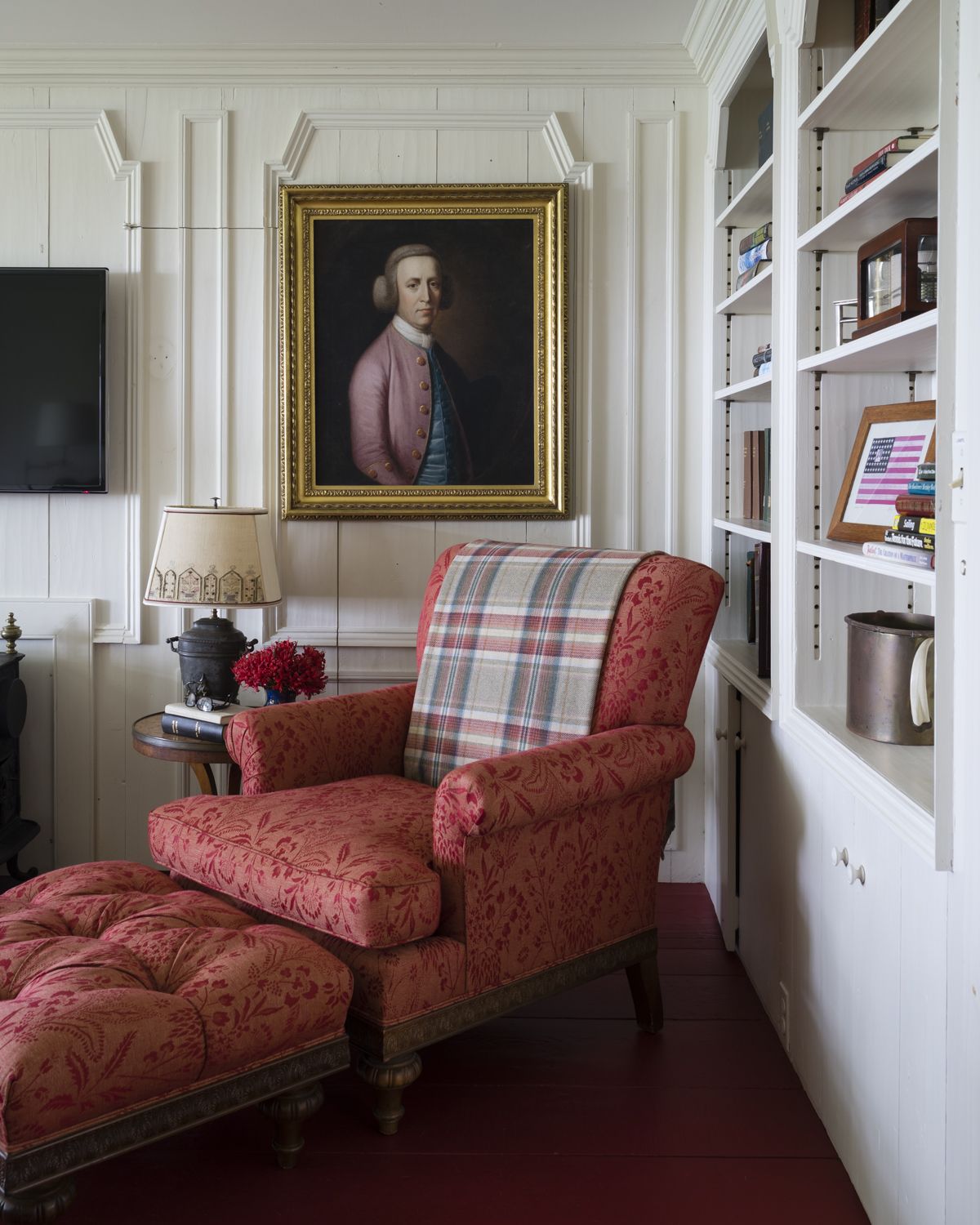 Living room with red armchair