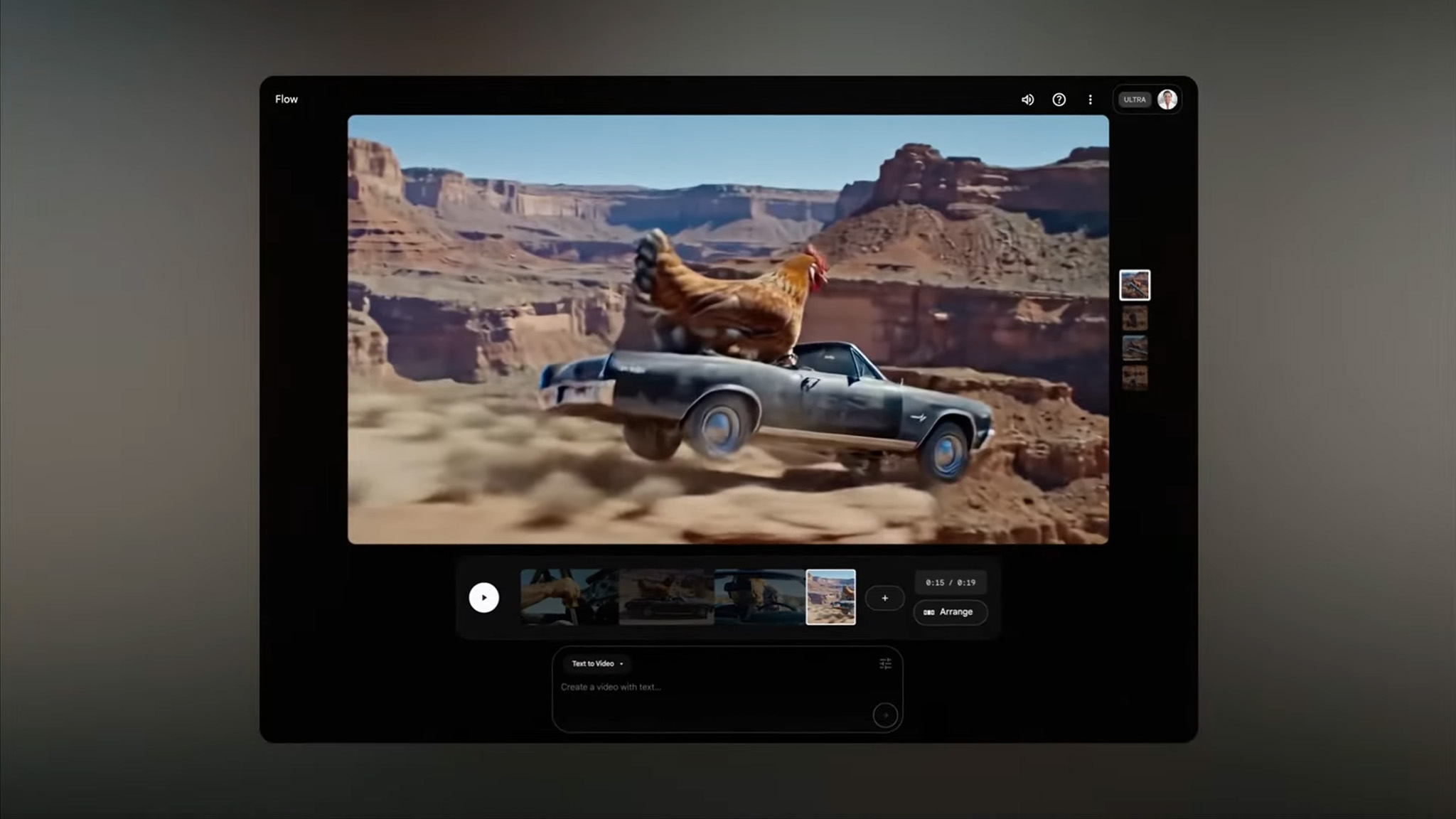 Making a video about a giant chicken in a car using Veo 3 on stage at Google I/O 2025