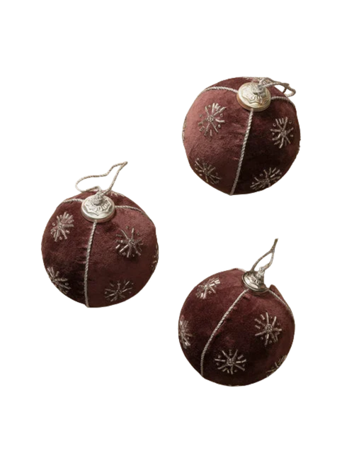 Embroidered Velvet Baubles, Set of 3