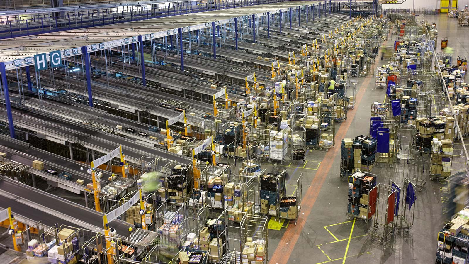 A loading dock for grocery deliveries in Salisbury, England implementing just-in-time logistics