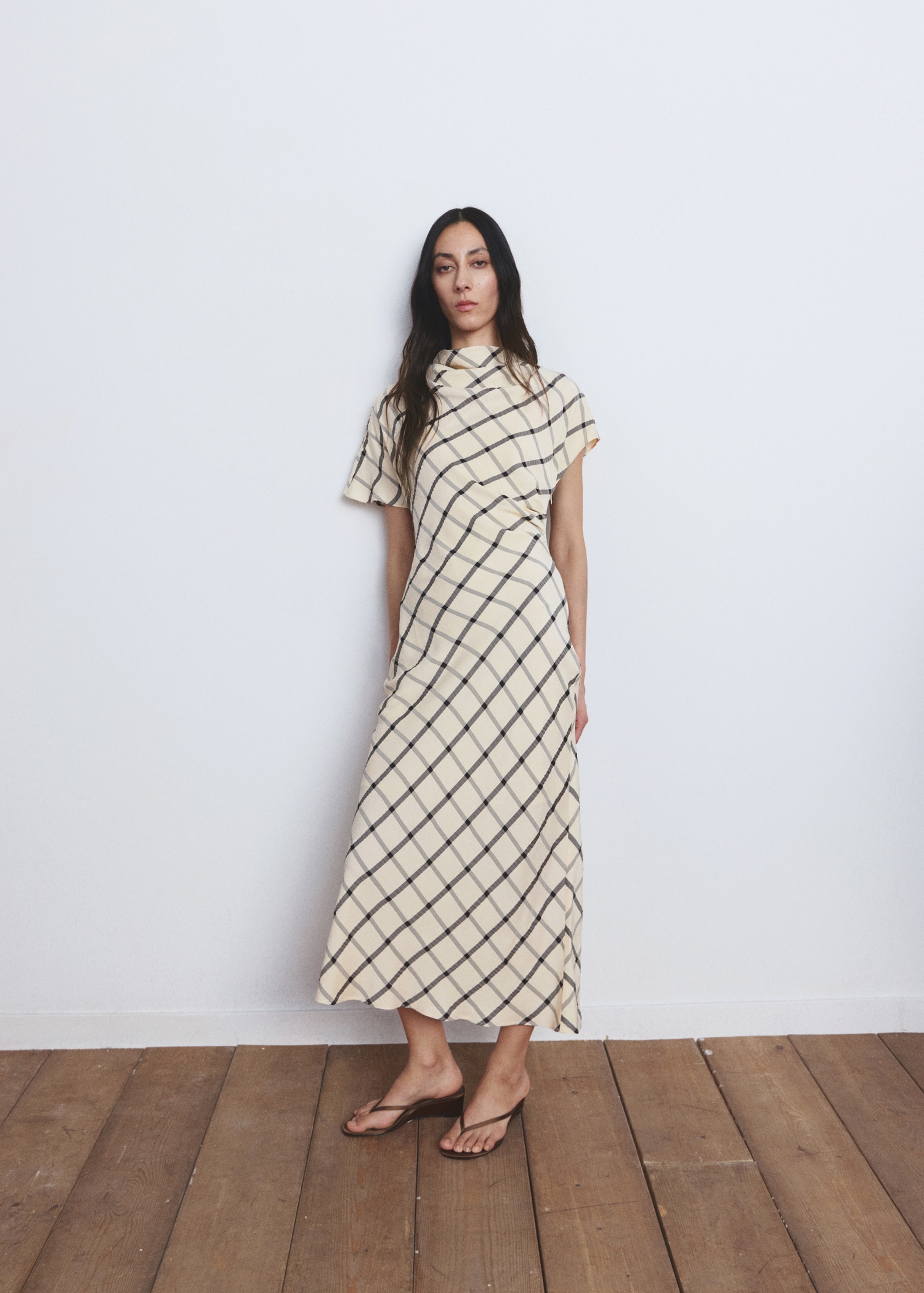 Check Dress With Draped Collar - Women | Mango United Kingdom