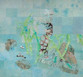 Ellen Gallagher, Dew Breaker, 2015. Pigment, ink, oil, graphite and paper on canvas