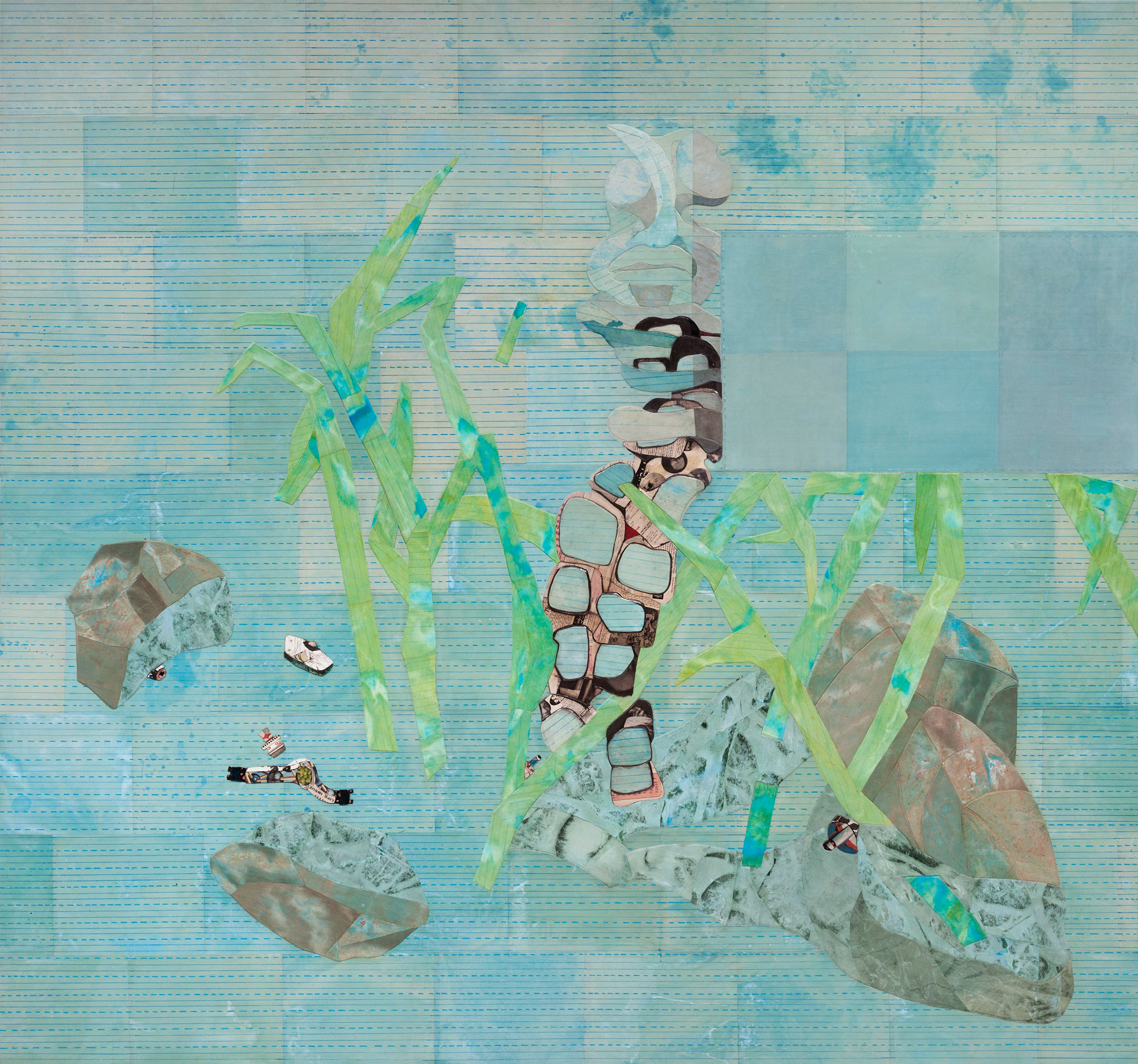 Ellen Gallagher, Dew Breaker, 2015. Pigment, ink, oil, graphite and paper on canvas