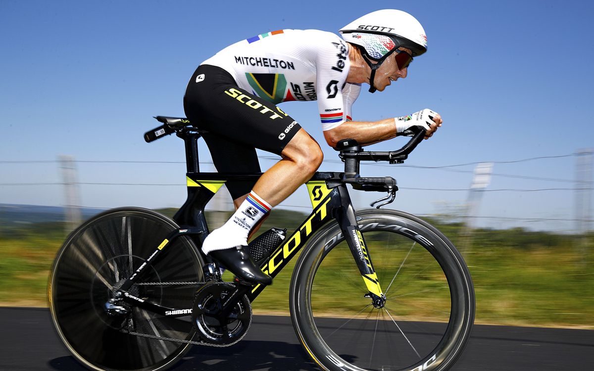 Daryl Impey (Mitchelton-Scott) in the national time trial champion's jersey of South Africa