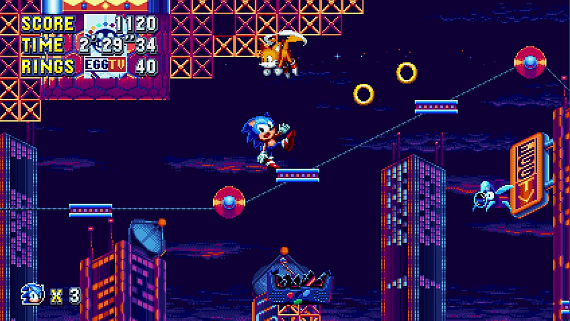 Sonic the Hedgehog jumps to a platform