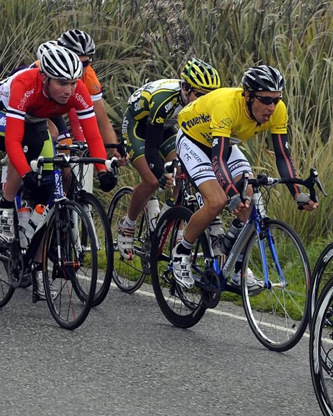 Heath Blackgrove from Zookeepers-Cycle Surgery in the leaders yellow jersey