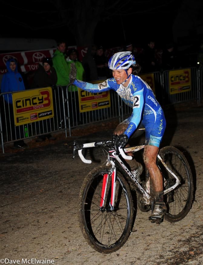 Katerina Nash (Luna Pro Team) rolling into the finish in second place