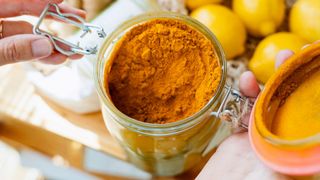 Glass jar with tumeric