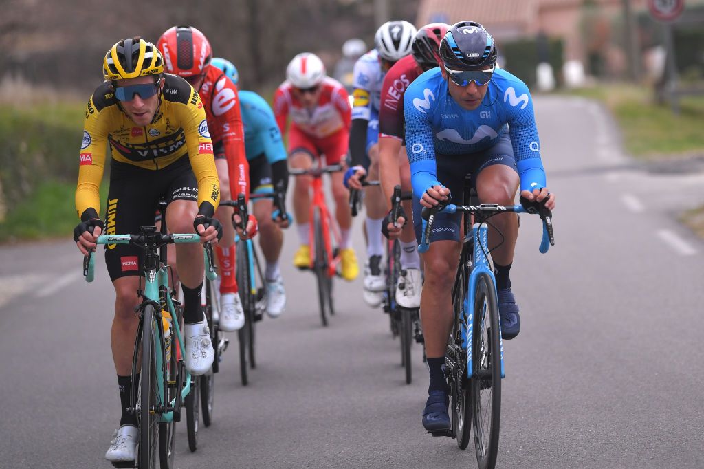 AIXENPROVENCE FRANCE FEBRUARY 16 Chris Harper of Australia and Team JumboVisma Sebastian Mora of Spain and Movistar Team during the 5th Tour de La Provence 2020 Stage 4 a 1705km stage from Avignon to AixEnProvence TDLP letourdelaprovence TDLP2020 on February 16 2020 in AixEnProvence France Photo by Luc ClaessenGetty Images