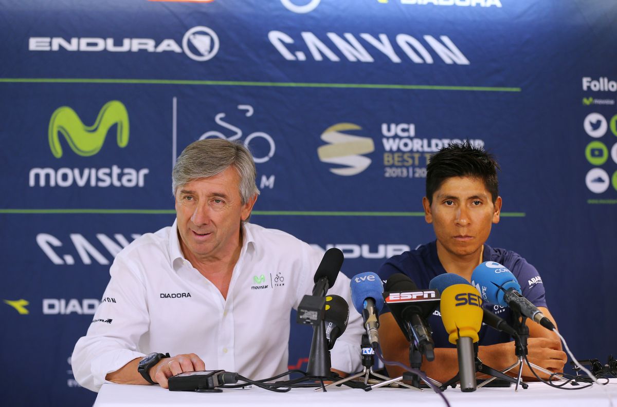 Movistar boss Eusebio Unzu&eacute; with Nairo Quintana