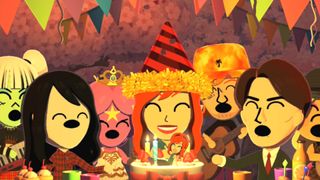 A group of Miis celebrating a birthday during Tomodachi Life: Living the Dream