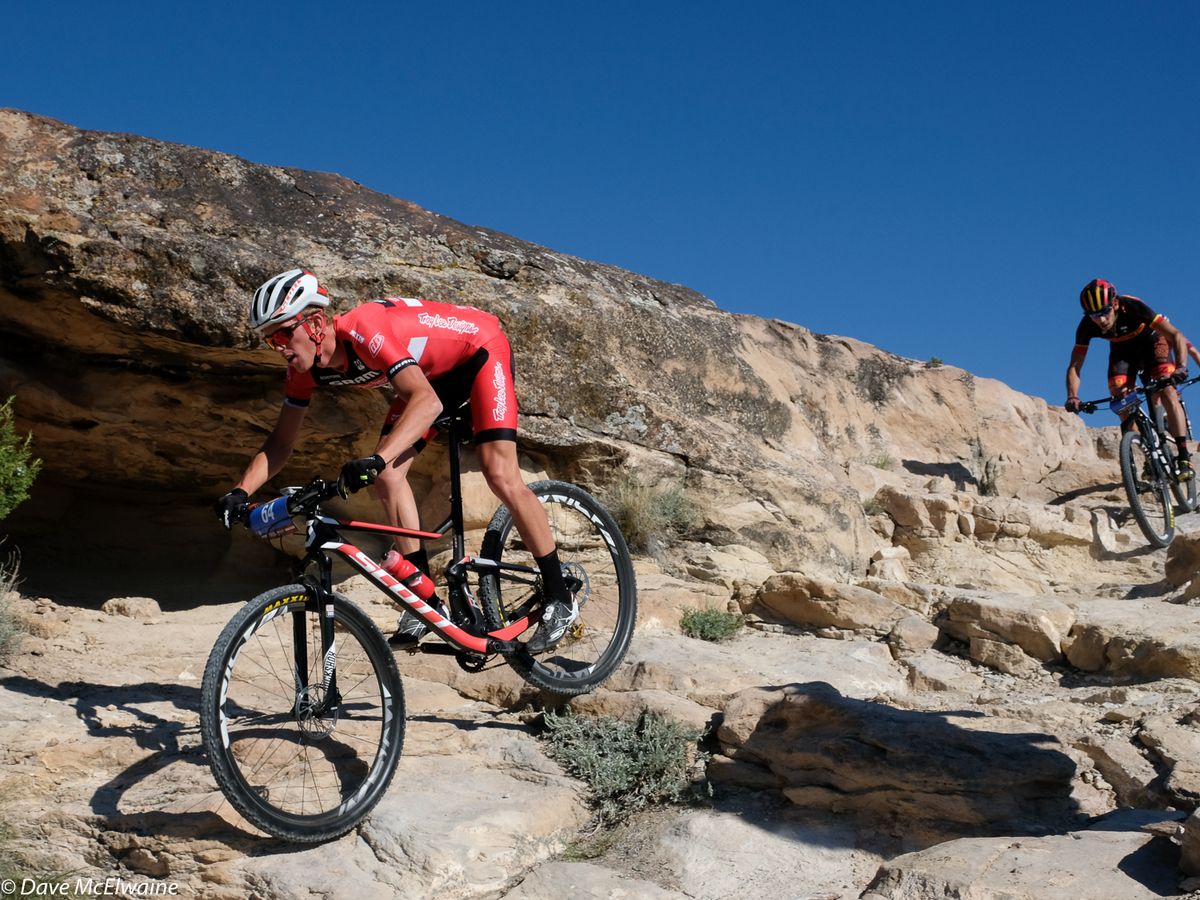 Russell Finsterwald (SRAM TLD) riding in the top five during the initial climbs