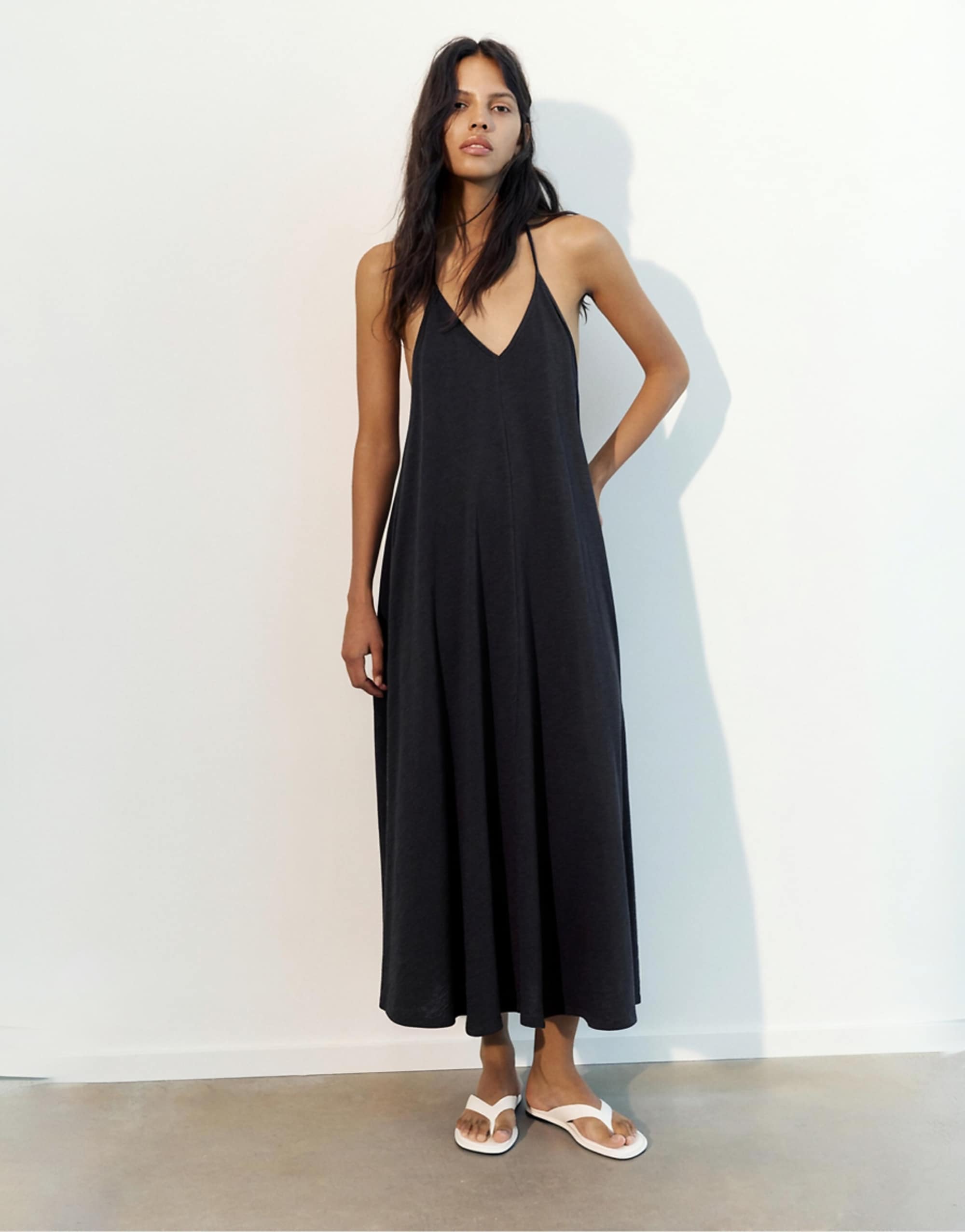 Pull&amp;amp;bear Midi Dress With Back Straps in Grey