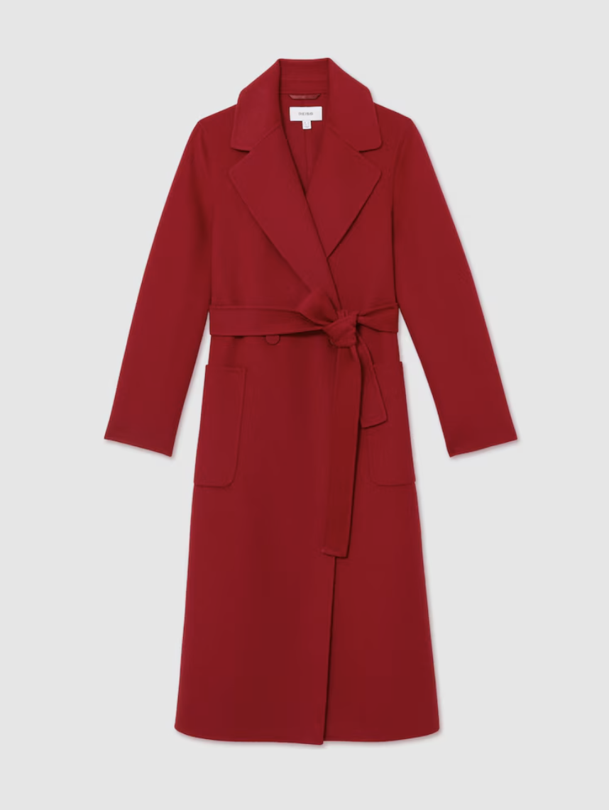 Reiss, Wool-Blend Double-Breasted Blindseam Coat in Red