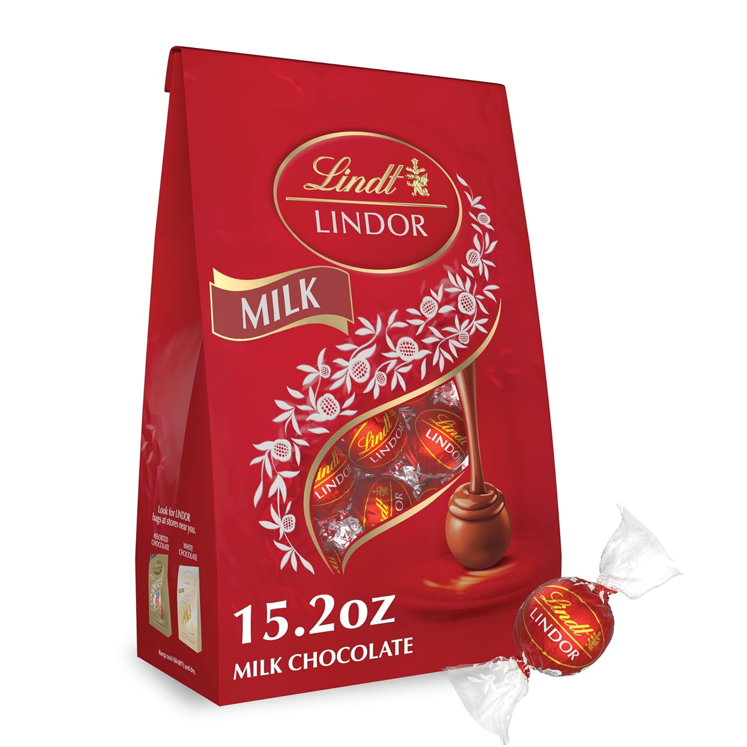 Lindt Lindor Milk Chocolate Candy Truffles, Milk Chocolate With Melting Truffle Center, 15.2 Oz. Bag