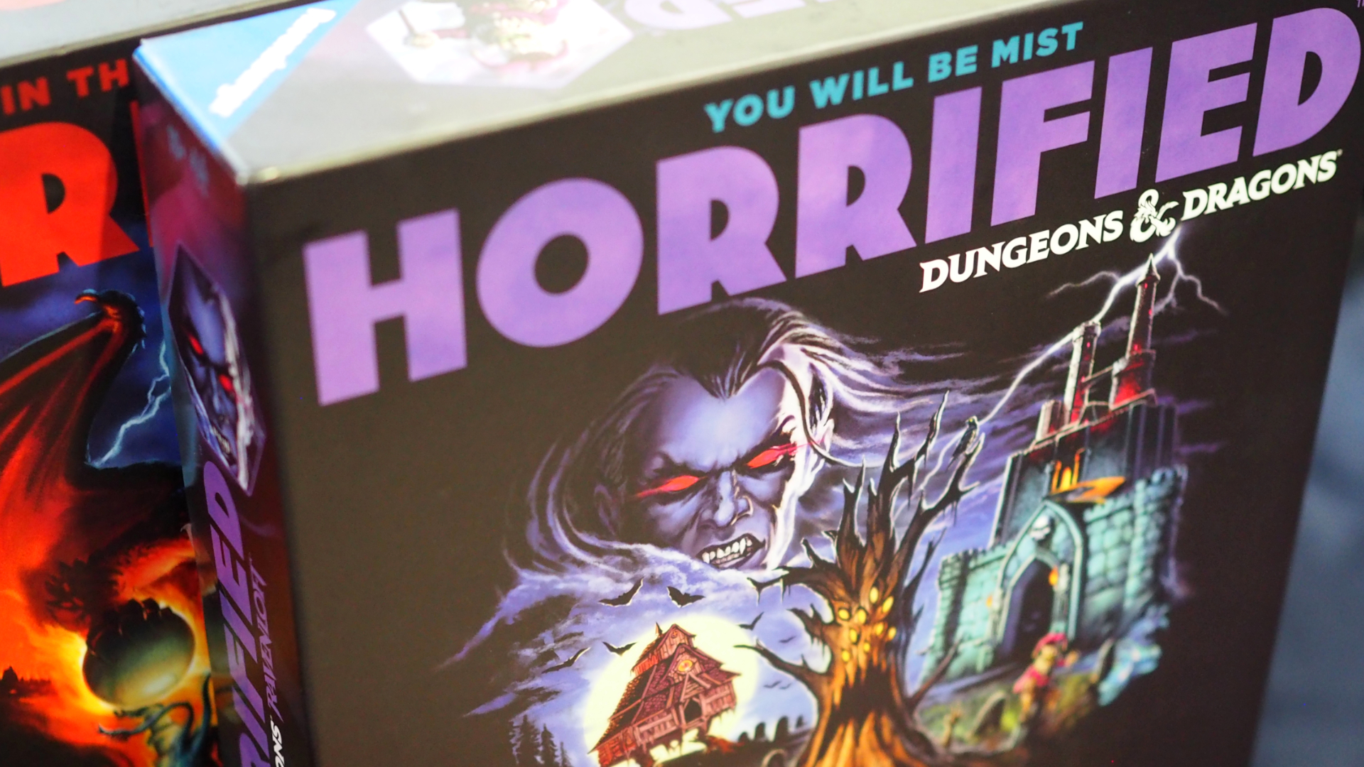 Horrified: Dungeons &amp; Dragons Ravenloft box showing Strahd, the Gulthias Tree, Baba Lysaga's hut, and Castle Ravenloft