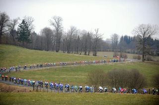 The Paris-Nice peloton snakes its way through central France