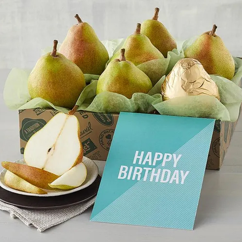 These Harry & David Royal Verano Pears are the best 50th birthday gift idea for a lady who loves delicious and healthy treats